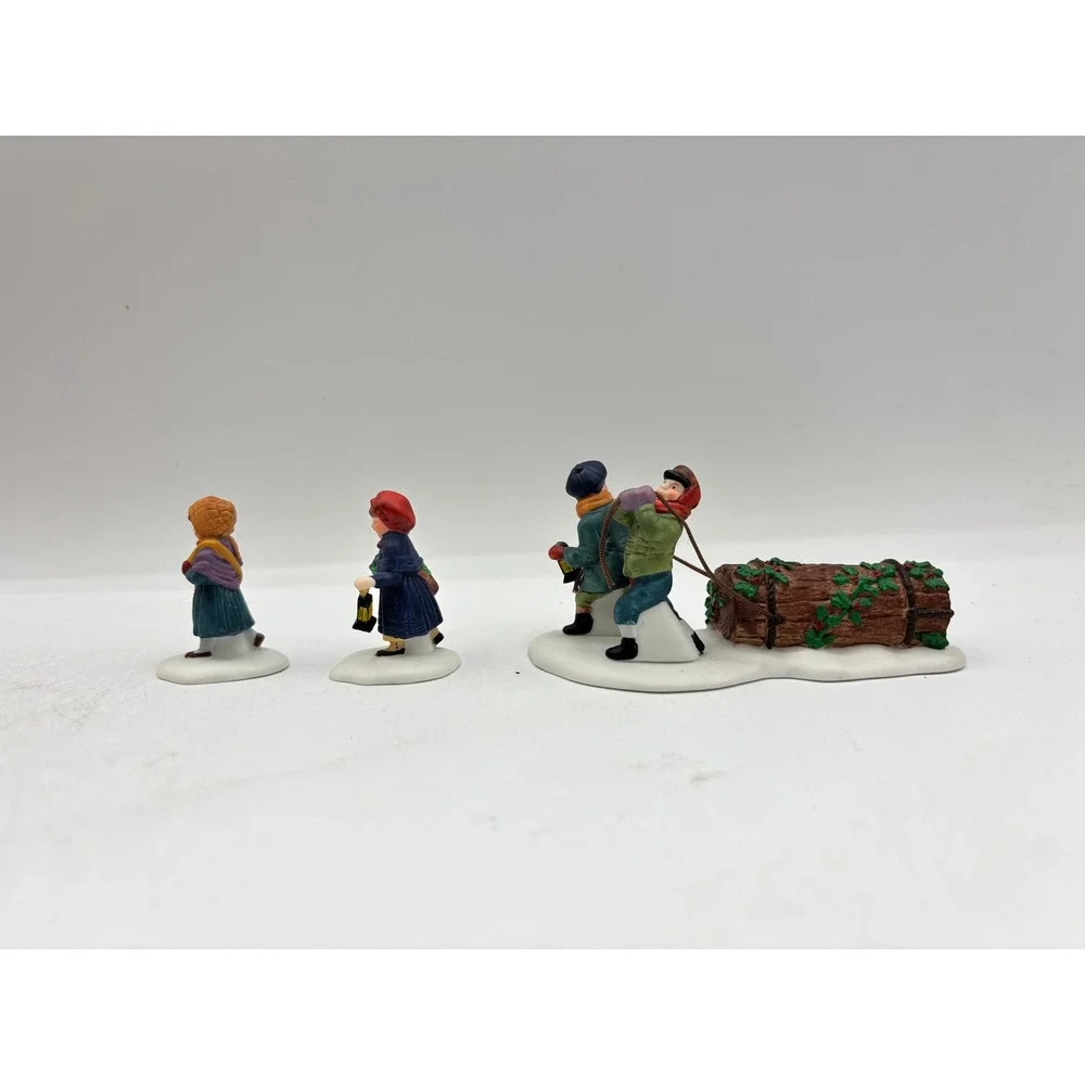 Department 56 1991 Vintage HVC Bringing Home the Yule Log Set of 3 5558-1 EUC